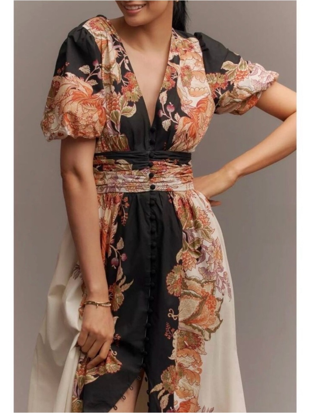 Anthropologie Cream and Black Floral Maxi Dress - Picture 4 of 15